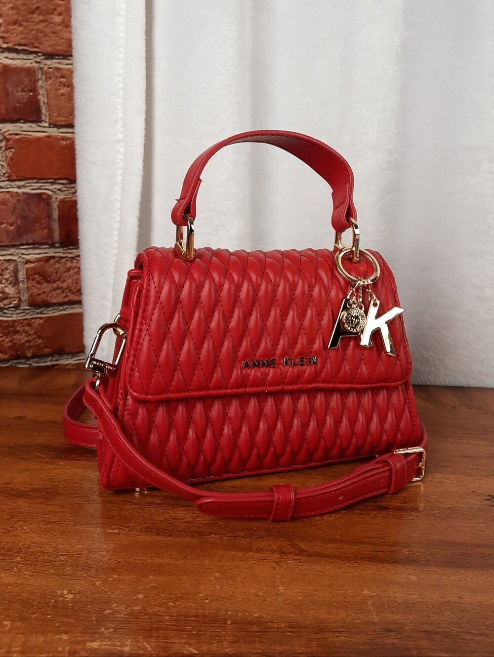 Anne Klein Red Quilted Mini Satchel Crossbody Top Handle Bag
